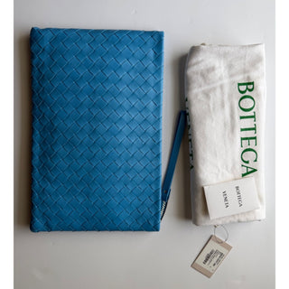 Bottega Venera Intrecciato Blue Leather Large Clutch 608249 IT NWT $1850