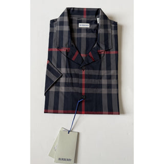 Burberry Elio Check Short Sleeve Shirt Navy/Grey IP Check Men M 8121727 NWT $640
