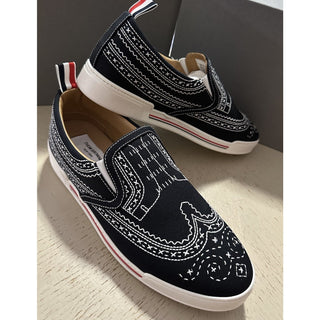 NIB Thom Browne Men Print Low Top Slip On Sneakers Black 9 US/42 EU