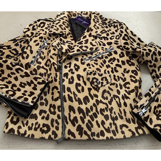 Ralph Lauren Purple Label Women Leopard Print Fur Biker Jacket 8/44 New $6790