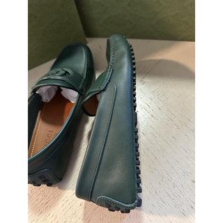 Gucci Men Leather GG Driver Loafers Shoes Green 8.5 US/7.5 UK 730148 New