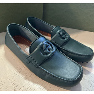 Gucci Men Leather GG Driver Loafers Shoes Green 8.5 US/7.5 UK 730148 New
