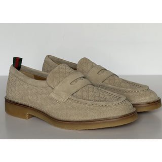 Gucci Mens GG Monogram Suede Loafers Shoes Oatmeal 10 US (9.5 Gucci) 831289 NIB