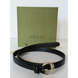Gucci Metal Bamboo Detail Buckle Women's Black Leather Belt 90/36 IT 828330NWT