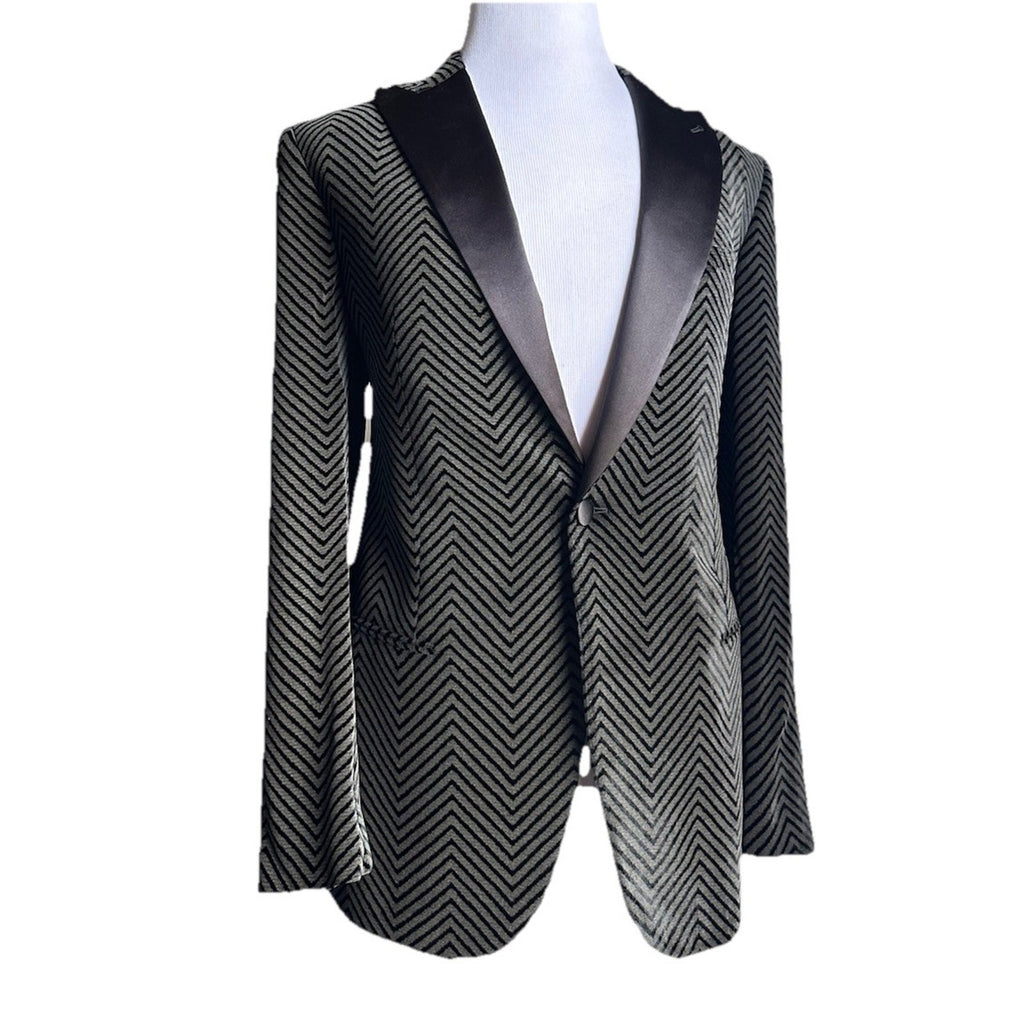 NWT $3395 Giorgio Armani Men Velvet Jacket Blazer Black/Gray 42 US/52 Eu Italy