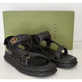 Gucci GG Quilted Open Toe Women’s Black Leather Sandals 10 US (40 Eu) 776936 NIB