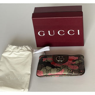 Gucci GG Key Case Pink Red Camo Monogram Zip Pouch 855446 NWT