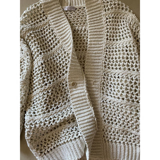 New $2595 Brunello Cucinelli Women Open Weave Cardigan Sweater Color Oatmeal XL