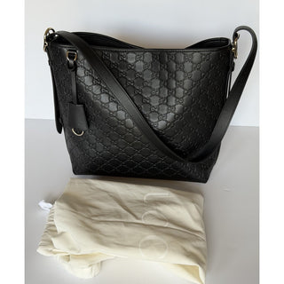 Gucci GG Emblem Leather Medium Black Tote Shoulder Bag 847452 Italy NWOT