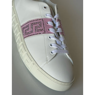Versace Crystal Greek Women’s White/Pink Leather Sneakers 11.5 US 1013568 NIB
