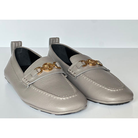 Versace Gold Medusa Men's Gray Leather Driver Shoes 8 US (41 Euro) 1017072 NIB