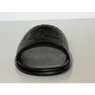 Fendi Roma Logo Leather Slide Sandals Black 12 US (11 Fendi) IT 7X1753 NIB $770