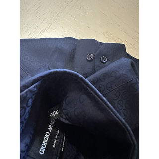 Giorgio Armani Men Logo Print Dress Shirt Navy Size 38/15 New $1195 Italy