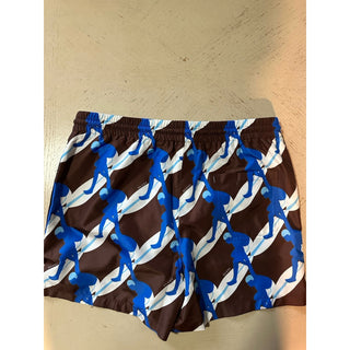 NWT $880 Gucci Drawstring Gucci Print Swim Short Blue/White/Brown 50 Eu/34 US