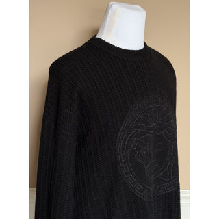 Versace Medusa Embroidered Knit Sweater Black 56 US (66 Eu) 1018402 IT NWT $1620