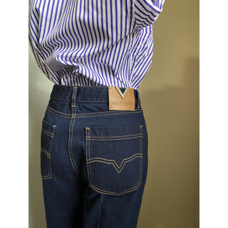 New $1200 Valentino Women's Crop Denim Flare Jeans Pants Blue 32 Italy
