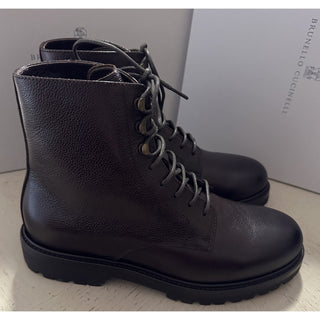 NIB $1795 Brunello Cucinelli Men Leather Shearling Boots DK Brown 8 US/41 Eu