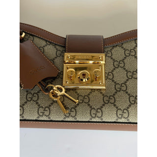 Gucci GG Supreme Leather/Canvas Brown Small Shoulder Bag Italy 811705 NWOT