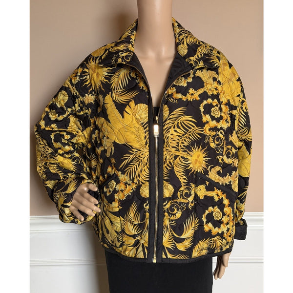 Versace Reversible Barocco Palm Quilted Jacket Black Gold 52 Euro 1022974 NWT