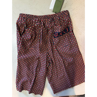NWT $1280 Gucci Men Drawstring Gucci Print Short Pants Blue/Red/Mul 40 US/56 Eu