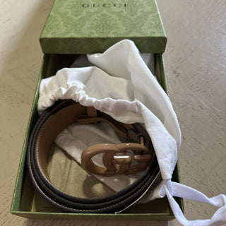 Gucci Women Leather GG Belt Brown/Beige Size 115/46 NWT 400593 HUH4V