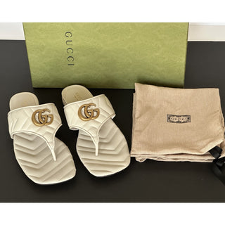 Copied - Gucci GG Marmont Padded White Leather Thong Sandals 6.5 US (36.5 Eu) 776948 NIB