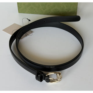 Gucci Metal Bamboo Detail Buckle Women's Black Leather Belt 80/32 IT 828330NWT