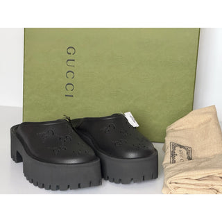 Gucci GG Monogram Rubber Platform Mule Slides Black 9 US (39 Euro) 663577 NWT