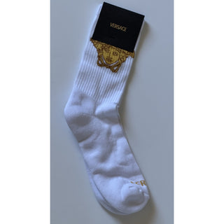 Versace Medusa Head Cotton Athletic Crew Socks White Gold Size Small 1001546 NWT