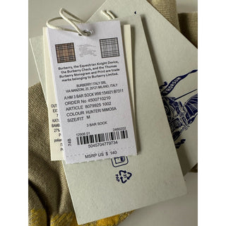 Burberry 3 Bar Socks Hunter/Mimosa M (9-11 US / 42-44 Euro) 8079925 NWT $140