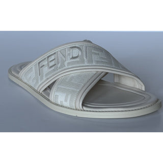 Fendi Men's FF Leather/Fabric Ivory Slide Sandals 12 US/11 UK IT 7X1548 NIB $730