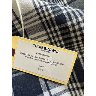 NWT $1050 THOM BROWNE Classic Backstrap Plaid Short Pants Navy Size 3 ( 36 US )
