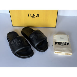 Fendi Men's Roma Leather Slide Sandals Black 8 US/7 UK IT 7X1649 NIB $750