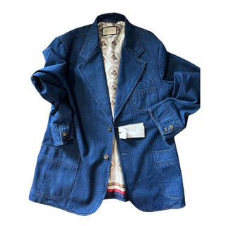 NWT $3600 Gucci Mens Washed Organic Denim Blazer Jacket DK Blue 46 US/56 Eu