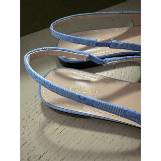 Gucci Women’s GG Print Canvas Sandal Shoes Blue 7 US/37 Eu New