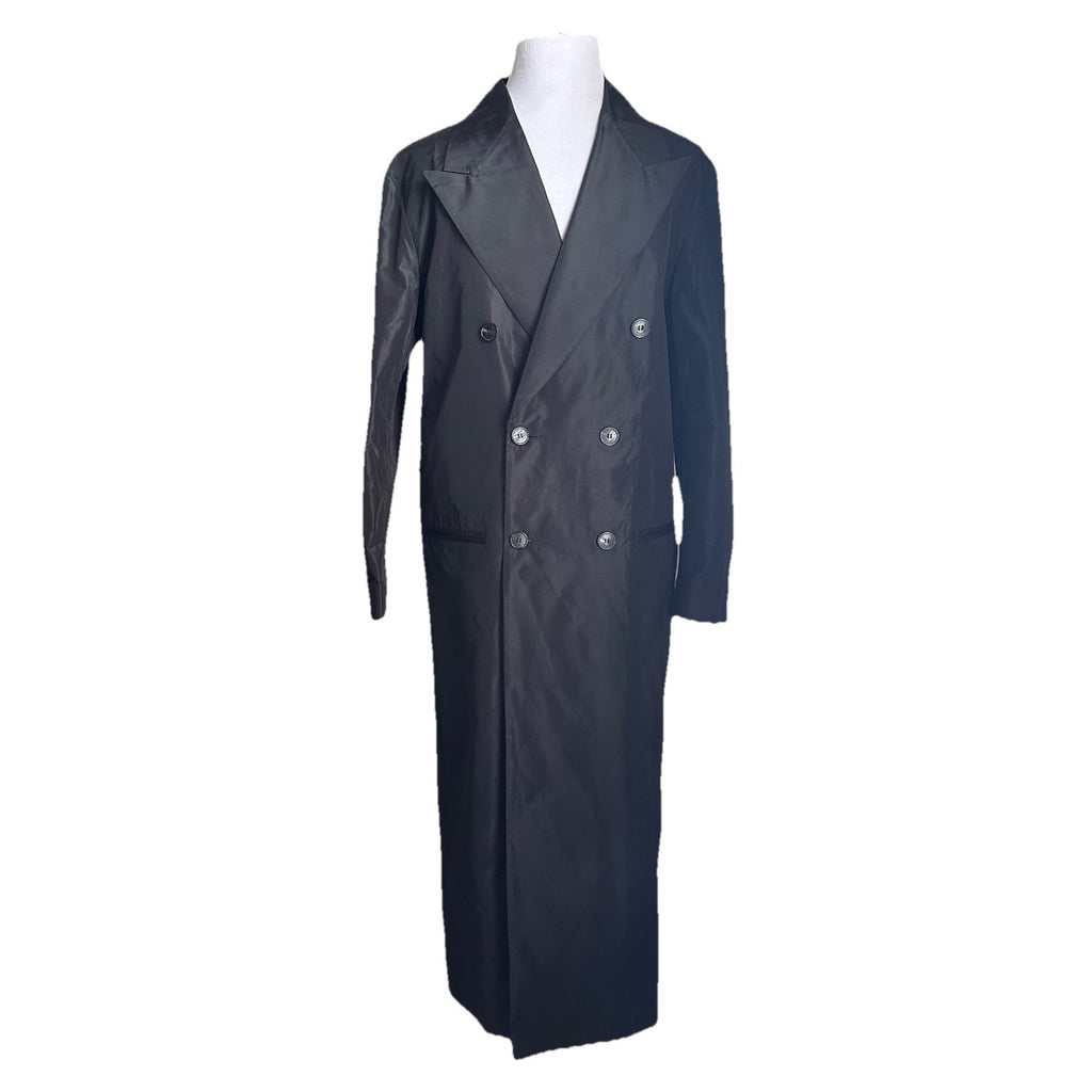 New $4900 Saint Laurent Men long coat in silk taffeta Trench Coat Black 50 Eu/40