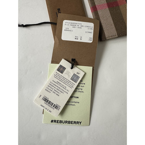 Burberry Sandon Vintage Check Grey Mink Leather Card Case 80845421 NWT $260