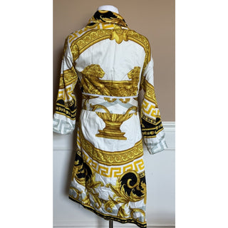 Versace Home Baroque Greca Cotton Bathrobe White Gold Black M ZACP00001 NWT