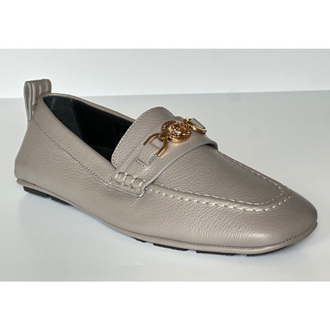 Versace Gold Medusa Men's Gray Leather Driver Shoes 8 US (41 Euro) 1017072 NIB