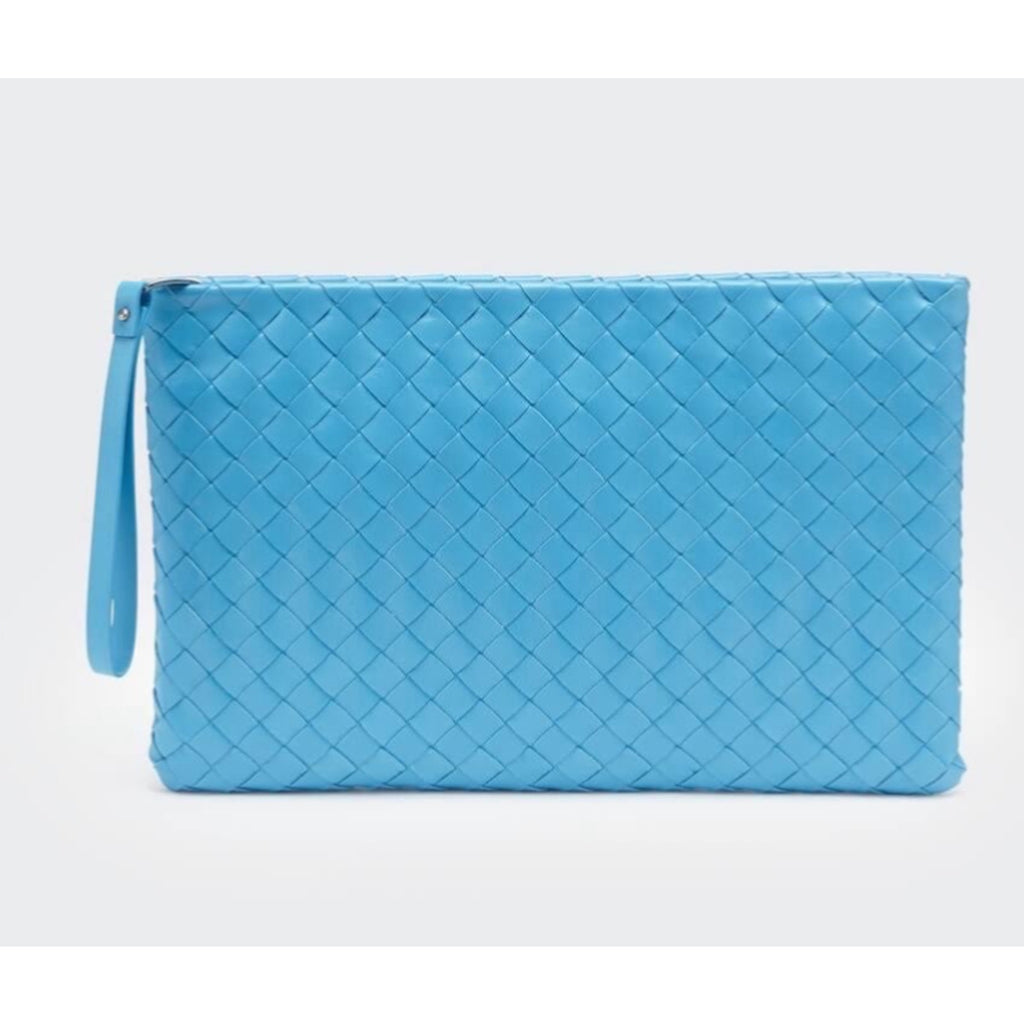 Bottega Venera Intrecciato Blue Leather Large Clutch 608249 IT NWT $1850