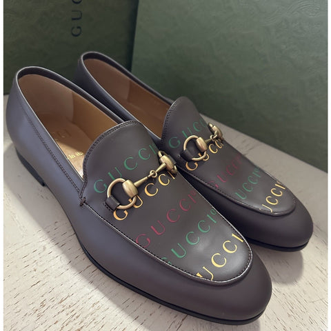 New $1270 Gucci Mens Leather Moccasin Loafers Shoes chocolate brown 8 US/7 UK
