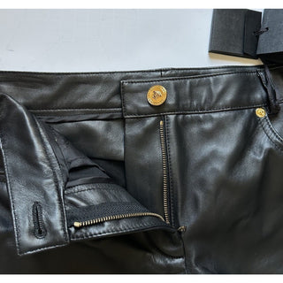 Versace Women's Black Leather/Fabric Pants 6 US (40 Euro) 1014419 NWT $2100