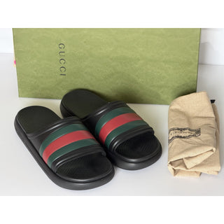 Gucci Men’s Rubber Black/Green/Red Sandals 10.5 US (10 Gucci) Italy 780286 NIB