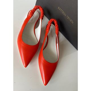 NIB $620 Bottega Veneta Women's Flat Pump Reddish Orange Shoes 9 US 565640 Italy