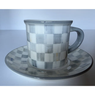 MacKenzie-Childs Sterling Check Espresso Cup & Saucer, Set Of 2 NIB