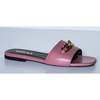 Versace Icon Chain Leather Slide Sandals Strawberry Jam 7 US 37 Eu 1022706 NIB