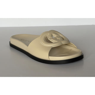 Gucci Interlocking G Leather Slide Sandals Ivory Women 9.5 US 39.5 Eu 818334 NIB
