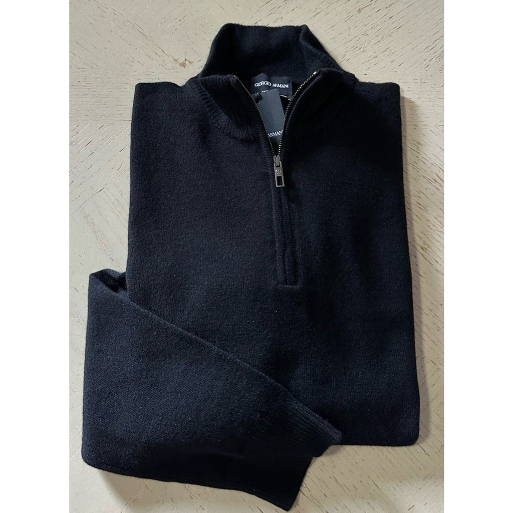 New $2095 Giorgio Armani Men Cashmere zip mock-neck sweater Black 50 Eu/M