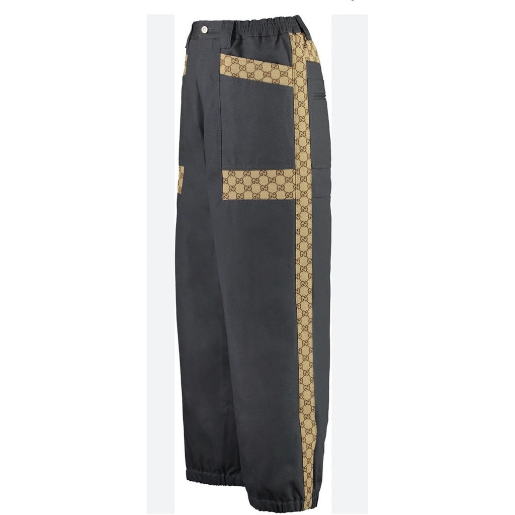 New $1980 Gucci Men Canvas/Cotton GG Print Drawstring Pants DK Gray 34 US/50 Eu