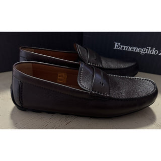 New Ermenegildo Zegna Leather Moccasin Driver Loafers DK Brown 10.5 US/43.5 Eu